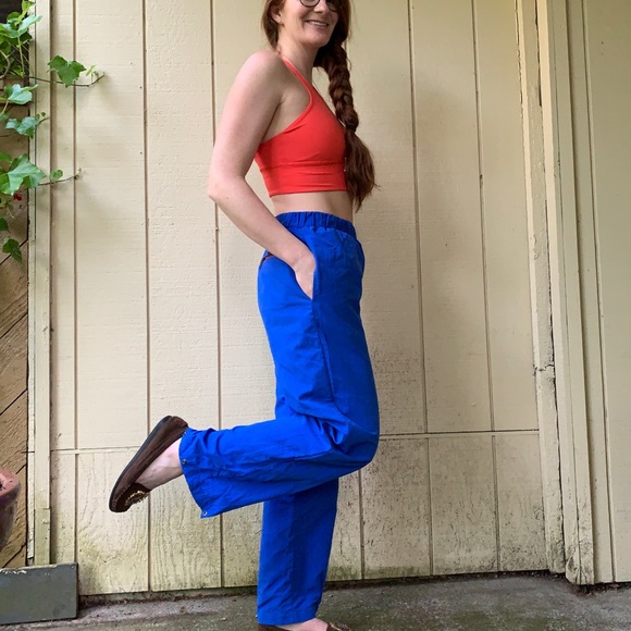 Vintage 80’s REI high waist track pants sz S vibrant blue red zipper ankle-snap - Picture 3 of 11
